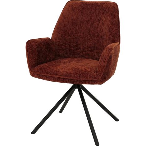 Chaise de salle à manger pivotante avec accoudoirs fonction Auto-Position 180° en chenille rouge-brun piètement métal 040009238 (1/5)