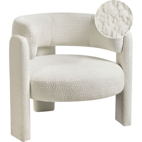 Fauteuil Rembourré en Tissu Chenille Dossier Incurvé Assise Moderne de Style Scandinave Blanc Cassé Burea