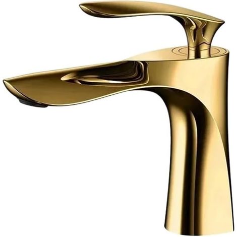 Robinet de lavabo Feuille d'érable dorée (court) pour eau chaude et froide, pour lavabo surélevé ou à poser, robinet monotrou (1/5)
