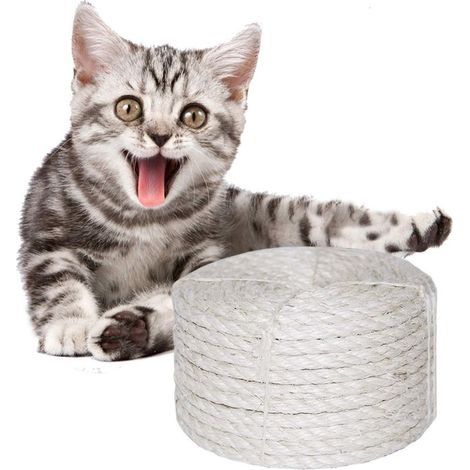 Corde en sisal de 8 mm d'épaisseur(20M), Naturel pour grattoir pour Chat,Solide et Durable pour Corde à griffer, Corde de Jardin,Art,Pieds de Bureau Corde contraignant (20M, Blanc) (1/4)