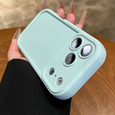 (iPhone 12 bleu) Coque de protection souple en silicone liquide, protection d'objectif en caoutchouc dépoli (1/5)