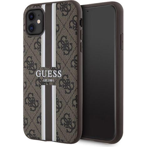Funda Guess 4G con estampado de rayas y MagSafe para iPhone 11 (marrón) (1/5)