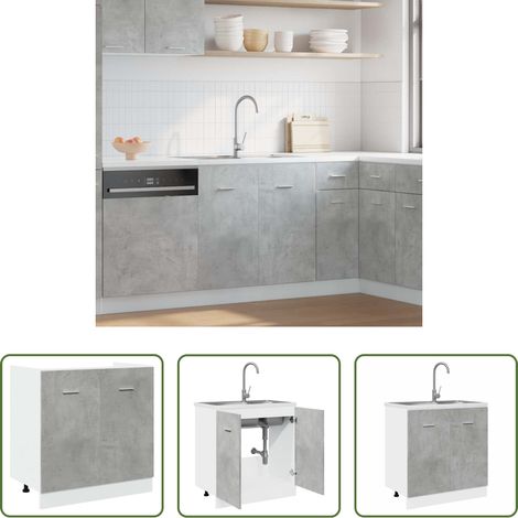 vidaXL Rangement cuisine -  Meuble sous-évier "Lyon" Gris béton 80 x 46 x 81,5 cm Bois d'ingénierie (1/5)