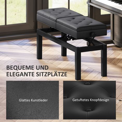 Tabouret de piano double réglable en similicuir noir avec espace de rangement intégré