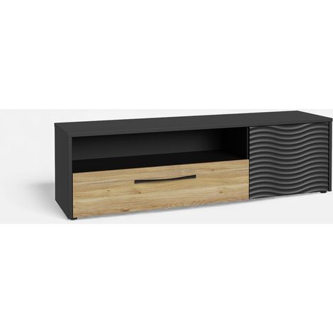 Mueble para TV roble efecto onda diseño moderno 164x47 Karlshamn (1/5)