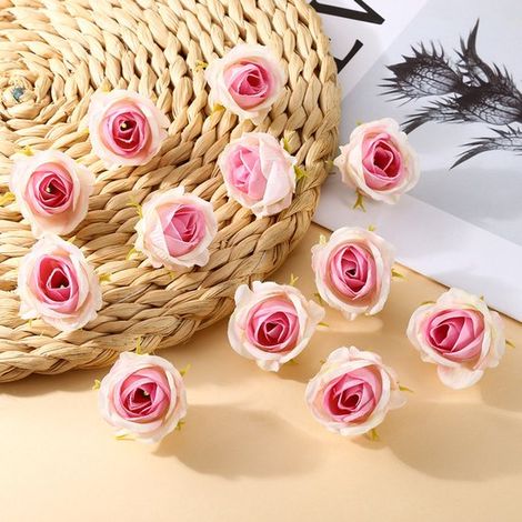Paquete de 11 cabezas de rosas artificiales，Flores de seda / Flores artificiales，Ideales para coronas caseras，accesorios florales para el cabello (1/5)