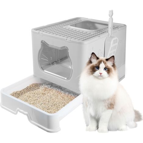 Trintion Katzentoilette mit Haube, große, faltbare Katzentoilette, mit ausziehbarer Schale und Schaufel, geschlossene Katzentoilette mit hohen Seiten, Schubladentyp mit Katzentoilette an der Vordertür (1/5)