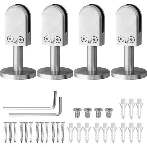 Proster 4 Stück Glasklemmen, mittlere Größe (8-9 mm), Edelstahl – rostfreier Glashalter mit 12 Befestigungsschrauben, Wand- oder Bodenmontage für Geländer, Treppen und Handläufe (1/5)