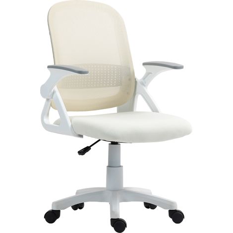 Chaise de bureau ergonomique, chaise de bureau en maille avec accoudoirs rabattables, réglable en hauteur, blanche