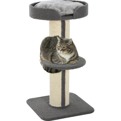Griffoir pour chat, design à 3 niveaux, comprend un lit doux, Gris (1/2)