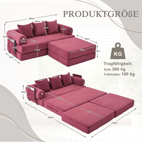 Modulares Sofa 200 x 190 x 67 cm aus bordeauxfarbenem Cordstoff, platzsparend – MEUBLIV (1/5)