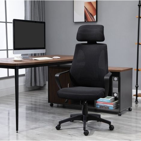 MEUBLIV Silla de oficina negra regulable en altura con balanceo, reposacabezas y soporte lumbar (1/5)