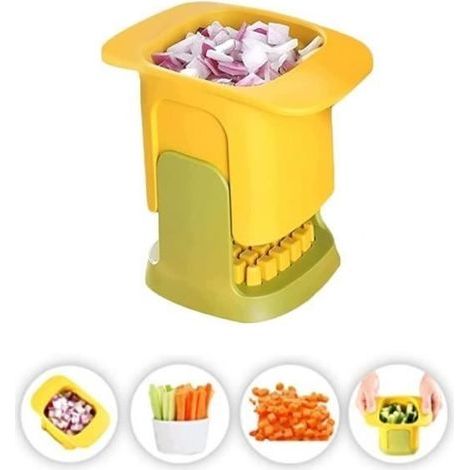 (Verde) Tagliaverdure multifunzionale, tagliaverdure a mandolina manuale, tagliaverdure a cubetti multifunzionale, taglia cipolle veloce (1/4)