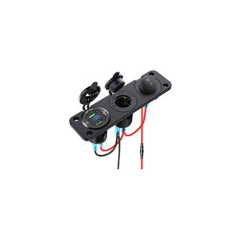 FLITI - 12V/24V Dual QC3.0 Cigarette Lighter Splitter with LED Display, Voltmeter, USB Port, and Waterproof Switch for Car, Boat, Motorcycle, and Truck (1/5)