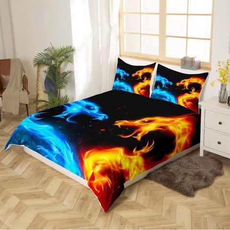 Housse De Couette - Dragon - 200x200 cm - Microfibre - Fermeture Eclair - Parure Lit 3 Pièces (1/5)