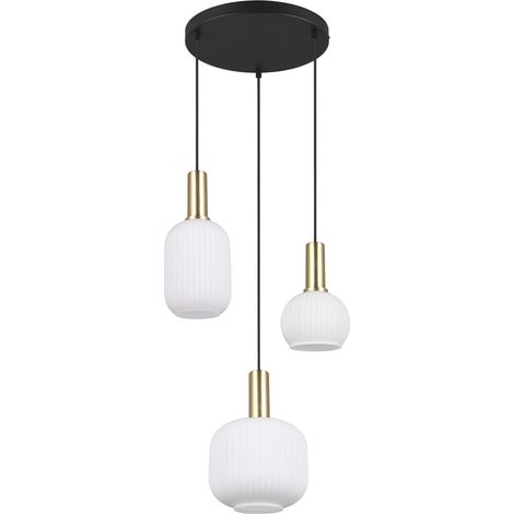 Suspension ronde noir/laiton, 3 globes E27 Trio Diva (1/5)