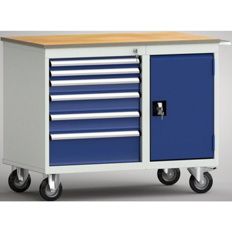 Rollende Werkbank 1000x620x830 mm mit 6 Schubladen/1 Tür