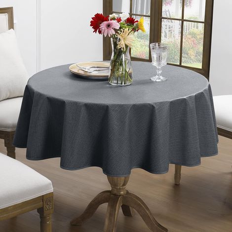 1 Nappe ronde 80 cm, aspect lin anthracite, vinyle imperméable 350g/m², ourlet renforcé, extérieur jardin balcon