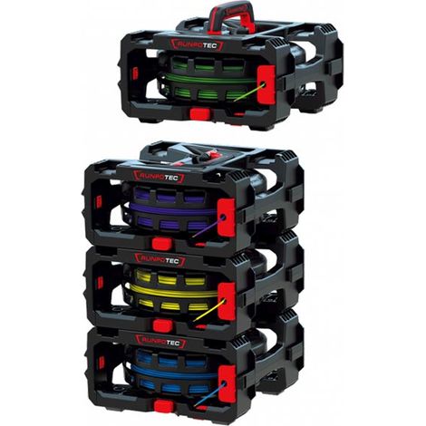 Runpotec – Enrouleur de câble 4 prises 230V – Boîtier résistant aux chocs – Clips guide-câbles – Dérouleur pour chantier (1/5)