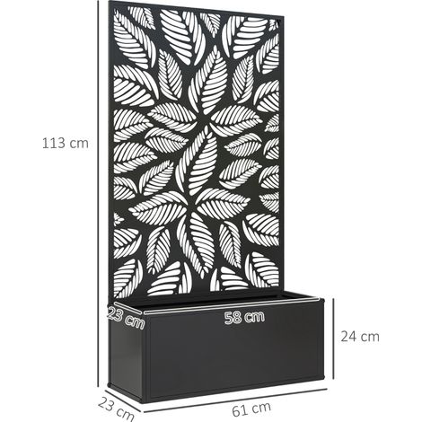 Jardinière avec treillis bac à fleurs rectangulaire grande taille panneau d'intimité métal 61 x 23 x 113 cm noir (1/3)