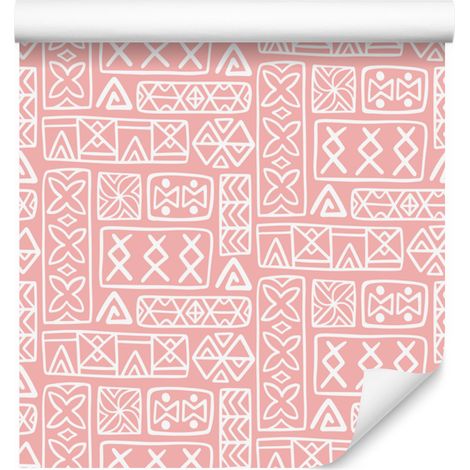 Carta da parati con motivo geometrico polinesiano a corallo, 50x1000 cm (1/5)