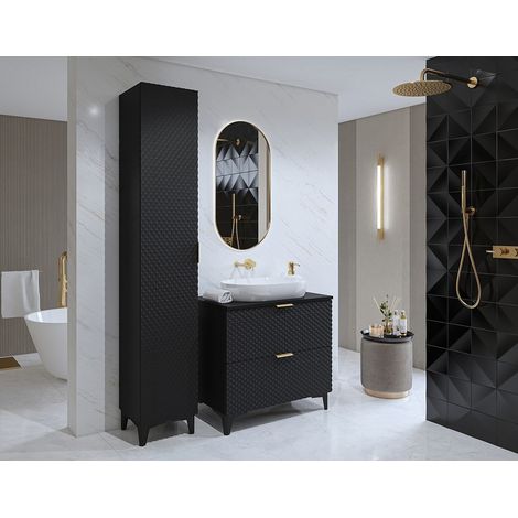 Set aus 2 Möbelstücken für das Badezimmer, Kollektion CHIC, in Schwarz und Gold.