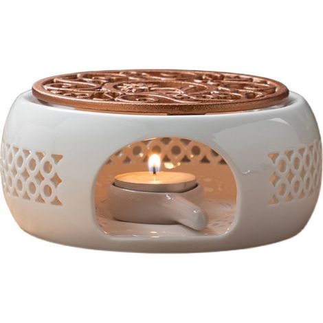 Socle chauffant en céramique, chauffe-théière et bougeoir multifonction (blanc/noir/chrysanthème jaune) (1/5)
