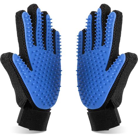 Lot de 2 gants de toilettage efficaces pour animaux de compagnie - Gants de massage avec design amélioré à cinq doigts - Parfait pour les chiens et les chats à poils longs et courts (1/5)