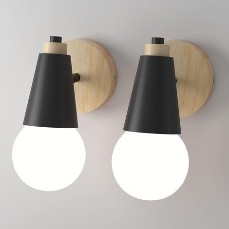 Aplique de pared vintage para interiores, lámpara de pared de madera giratoria 360°, casquillo E27, luces de pared para dormitorio, cocina, restaurante, cafetería, pasillo (negro) (1/5)