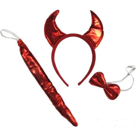 Ensemble bandeau de diable : cornes + queue + nœud papillon (1 paquet). (1/2)