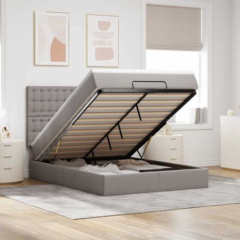 Ottoman-Bett mit Matratze & LEDs Taupe 140x200 cm Stoff (1/5)