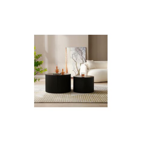 Couchtisch 2er Set rund ineinanderstellbar MDF Schwarz OKMYHOME (1/5)