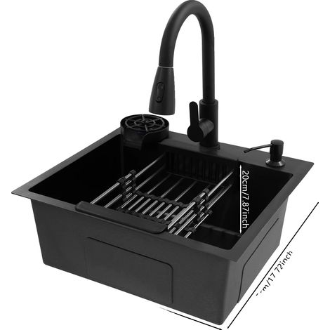 Évier de cuisine, robinet rétractable, distributeur de savon, 50 45cm (1/2)