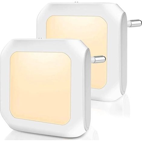 Zwei LED-Nachtlichter, steckdosenkompatibel, dimmbares warmweißes Licht, geeignet für Lichtsensoren – weiß (1/5)