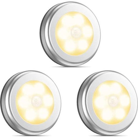 Set di luci notturne a LED da 3 pezzi - con sensore di movimento - Luce notturna per cameretta neonati - A batteria - Sensore wireless - Per bambini e neonati - Luce calda color argento