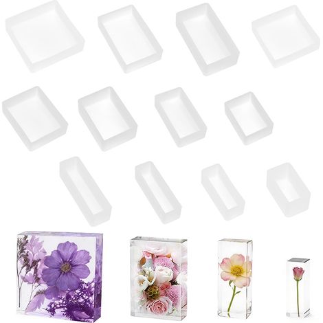 Moule Silicone Resine Epoxy Motif Rectangle 12 Pieces Carré Moule Silicone Rectangulaire Résine époxy pour Fabrication de Bougies, Savon, Présentoir, DIY Bricolage et Bijoux (1/5)