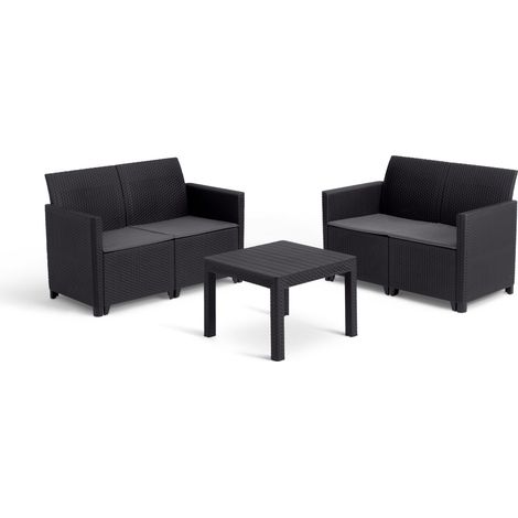 Keter Conjunto de jardín Exterior Alice 4 plazas con Cojines incluidos y Mesa Auxiliar, Posibilidad de 2 configuraciones de Montaje, Color Negro (1/5)