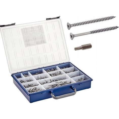 Coffret vis pour agglomere tête fraisée - Six lobes + embouts Inox A4 (1/2)