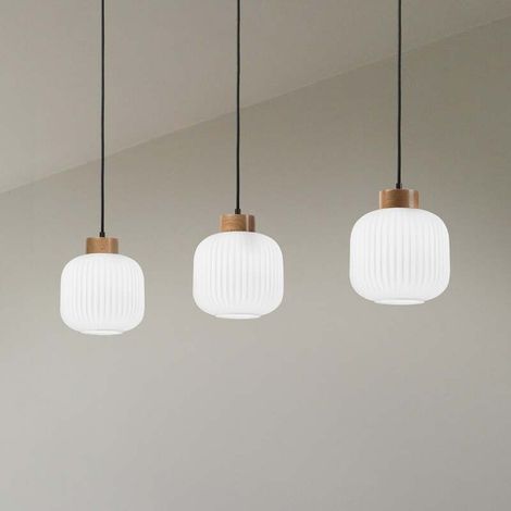 [GEBRAUCHT] B-Ware Lamkur Pendelleuchte Hängeleuchte Harmony Opalglas Eiche Dreiflammig Led E27 (1/2)