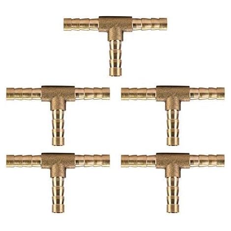 Raccord T Laiton - 6 Mm - Lot 5 Pieces - Pour Air Eau Huile Gaz - Serrage Mécanique - Sans Soudure (1/5)
