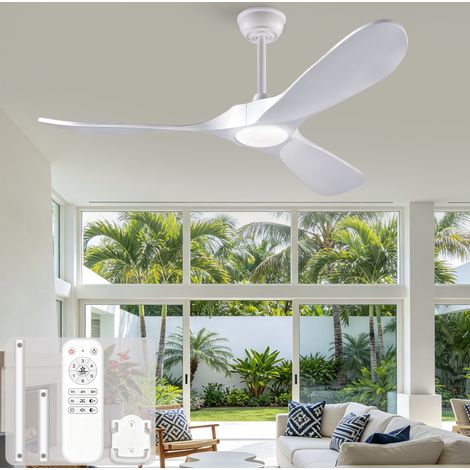 Deckenventilator mit LED-Licht 132 x 132 x 30 cm, weißes Holz, Fernbedienung – MEUBLIV (1/5)