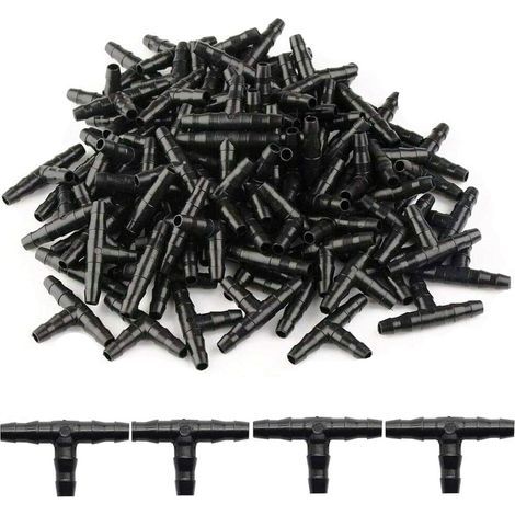 Lntyq 100 Pcs Tee Raccord de Tuyau 4/7mm- T Raccord Connecteur PVC d'arrosage Buse d'atomisation Goutte à Goutte Micro Spray Irrigation Joint pour Tuyau Systèmes Automatique Outil (1/5)