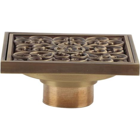 CSPARCV (10×1,4×4,5 cm) Scarico per pavimento doccia in ottone anticato da 10 cm, griglia di copertura per scarico bagno, scarico quadrato per pavimento doccia per cucina, bagno (1/4)