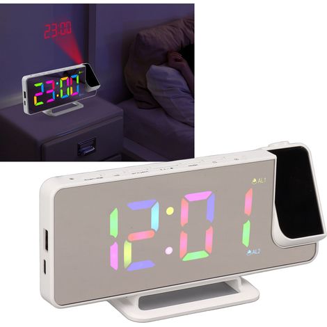 Kreativer, multifunktionaler elektronischer Tischwecker, farbenfrohe RGB-Digitaluhr, großes LED-Display, Spiegeleffekt, Weiß (1/5)