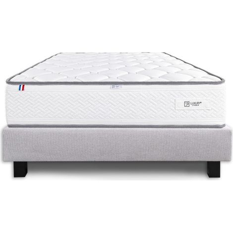 Ensemble Sommier gris (20cm) et Matelas Iris (20 cm), mousses haute densité, ferme, face été/hiver, 90x190cm (1/5)