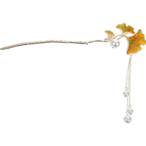 Vintage Haarschmuck Damen Haarnadel aus Legierung mit Ginkgoblatt und Quaste Traditioneller Chinesischer Haarstab für Langes Haar Elegantes Haarzubehör (1/5)