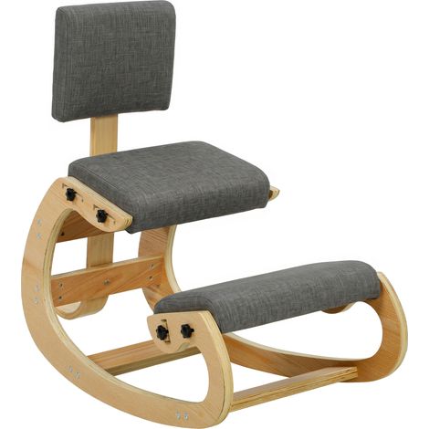 Fauteuil à bascule ergonomique à genoux avec dossier, en lin gris (1/5)
