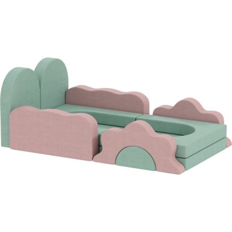 Parc bébé 12 Blocs Mousse Gym Tapis-Jeu Intérieur Corduroy-Grimper-Construire-Ramper Vert-Rose 75x75x10(cm) (1/5)