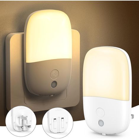 2pcs Veilleuse à intensité variable, prise pliable, capteur de lumière, lampe de chevet, réglage de la luminosité (1/5)