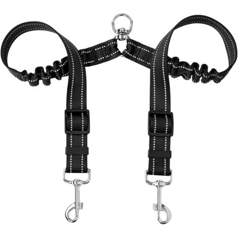 Laisse à double extrémité pour chiens, double laisse pour chien, rotation à 360°, élastique, réfléchissant, pour promener 2 chiens de taille moyenne (couleur : noir) (1/5)